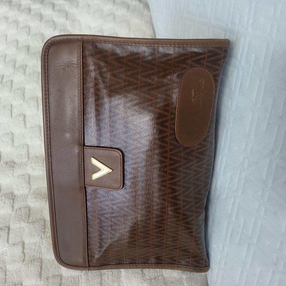 Mario Valentino Brown Leather Clutch with Textured Finish